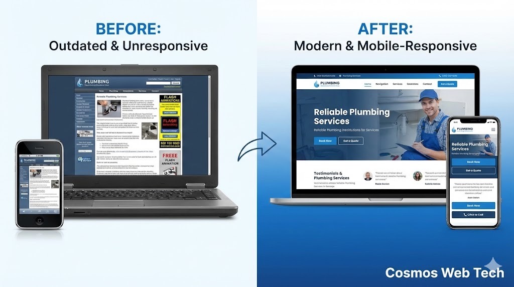 Plumbing website before and after redesign comparison