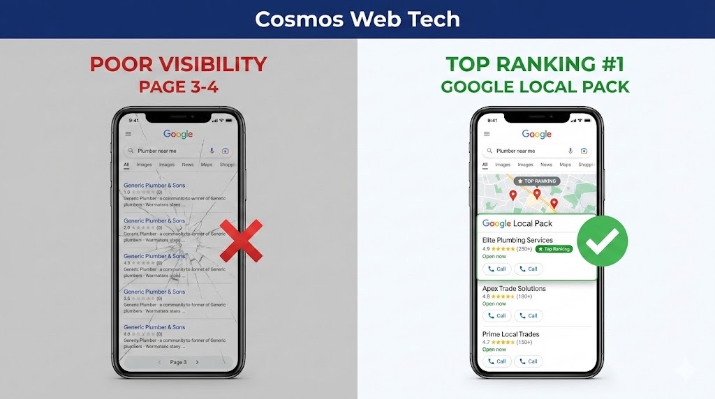 Mobile search for trades showing local plumbing results